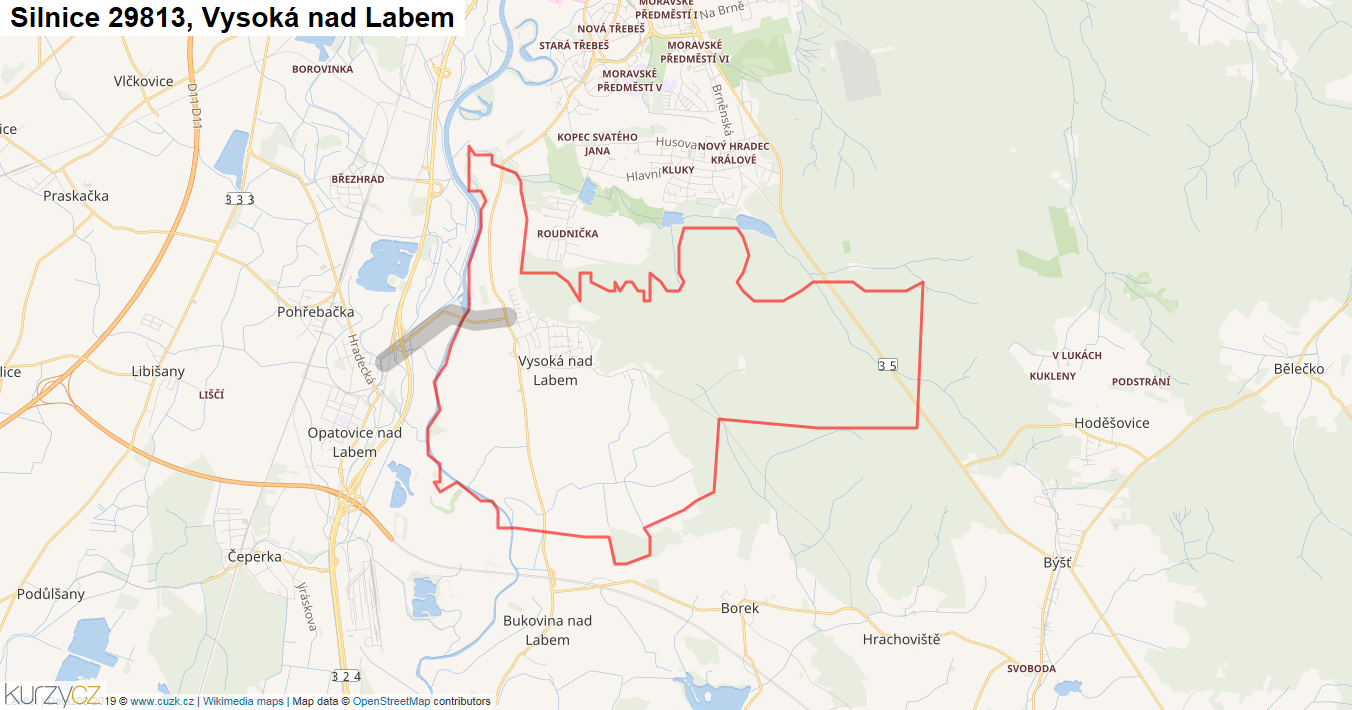 Vysoká nad Labem, Silnice 29813 - Mapa