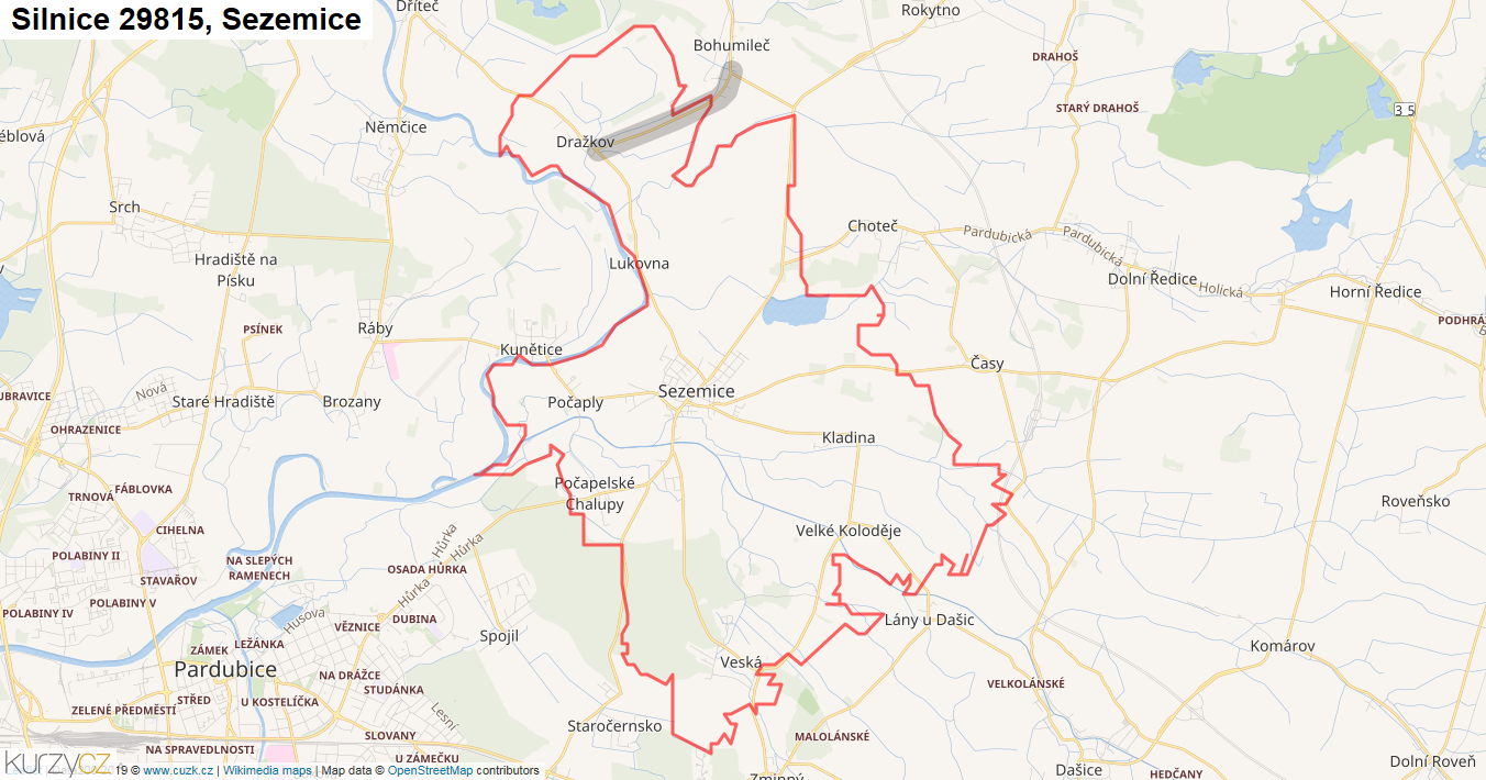 Sezemice, Silnice 29815 - Mapa