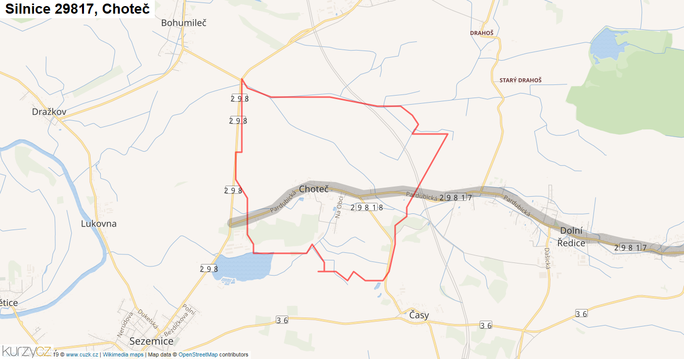 Choteč, Silnice 29817 - Mapa