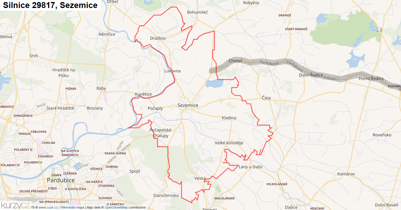 Sezemice, Silnice 29817 - Mapa