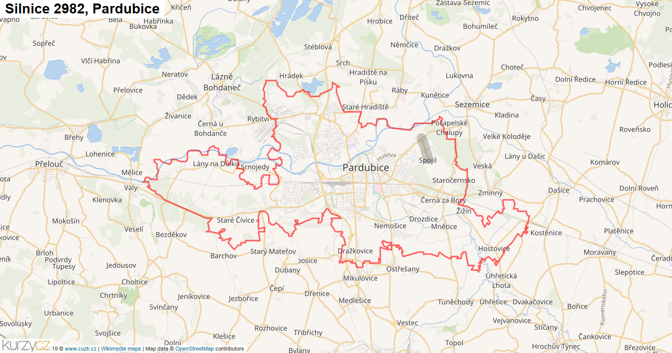 Pardubice, Silnice 2982 - Mapa