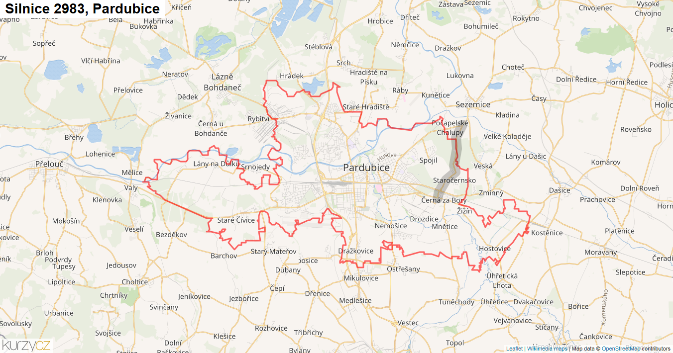 Pardubice, Silnice 2983 - Mapa