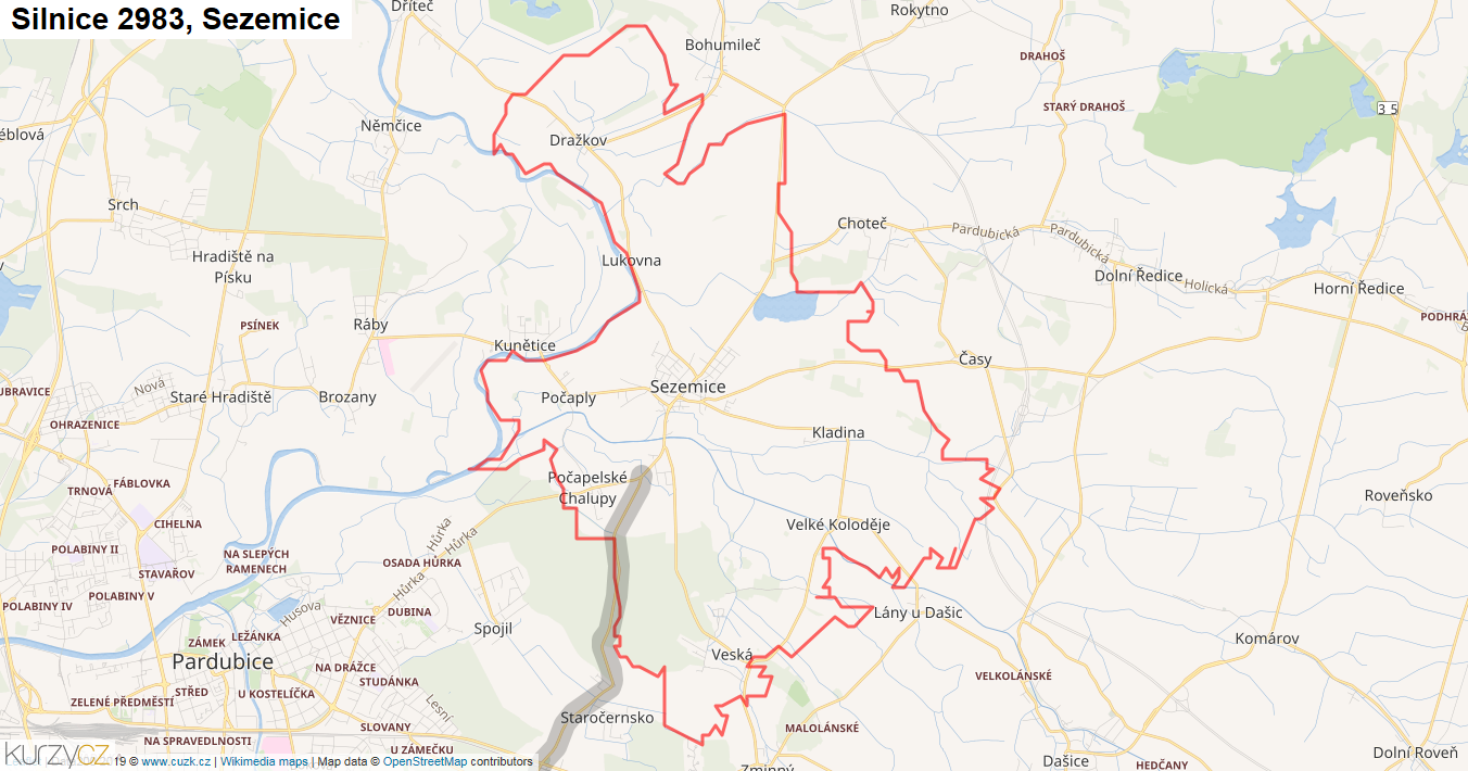 Sezemice, Silnice 2983 - Mapa