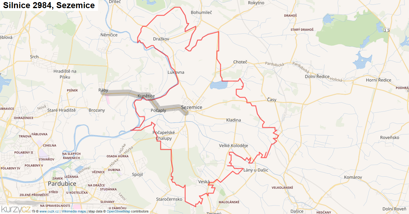 Sezemice, Silnice 2984 - Mapa