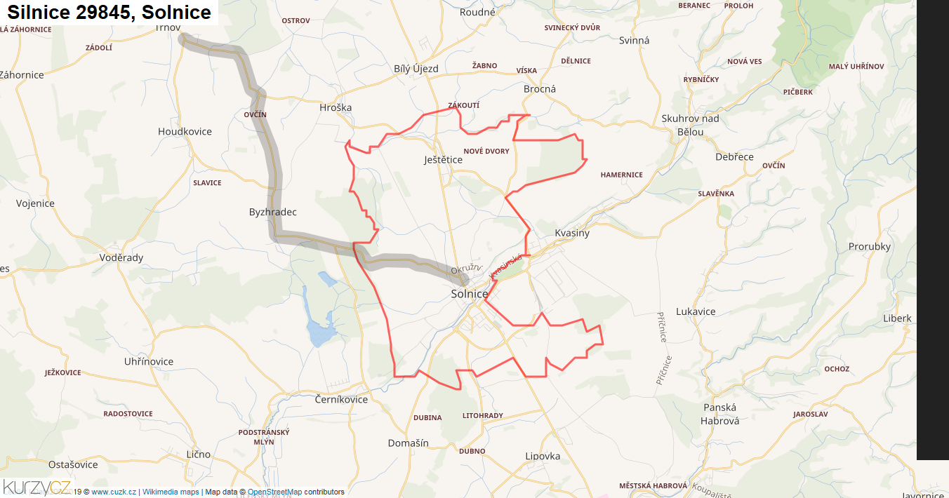 Solnice, Silnice 29845 - Mapa