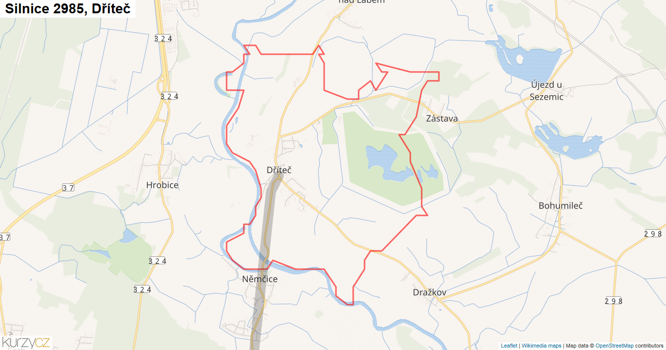 Dříteč, Silnice 2985 - Mapa