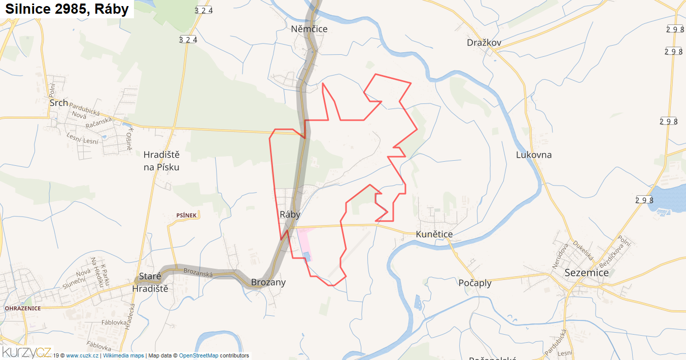 Ráby, Silnice 2985 - Mapa