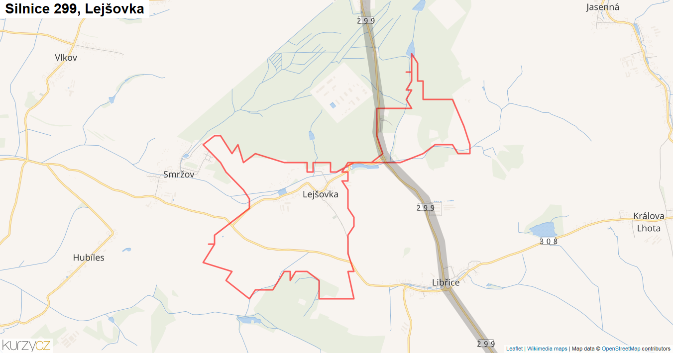 Lejšovka, Silnice 299 - Mapa