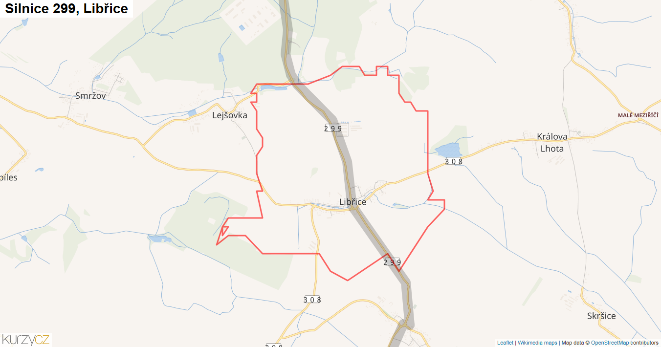 Libřice, Silnice 299 - Mapa