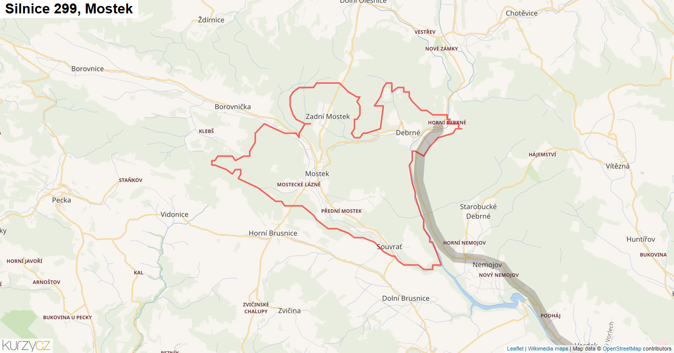 Mostek, Silnice 299 - Mapa