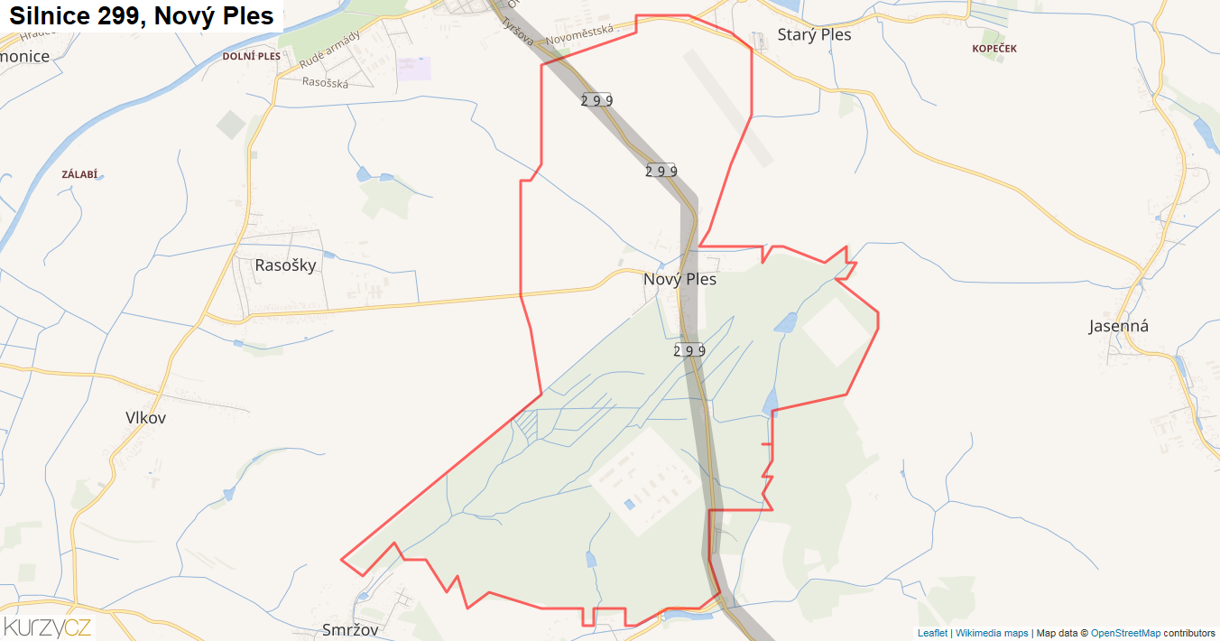 Nový Ples, Silnice 299 - Mapa