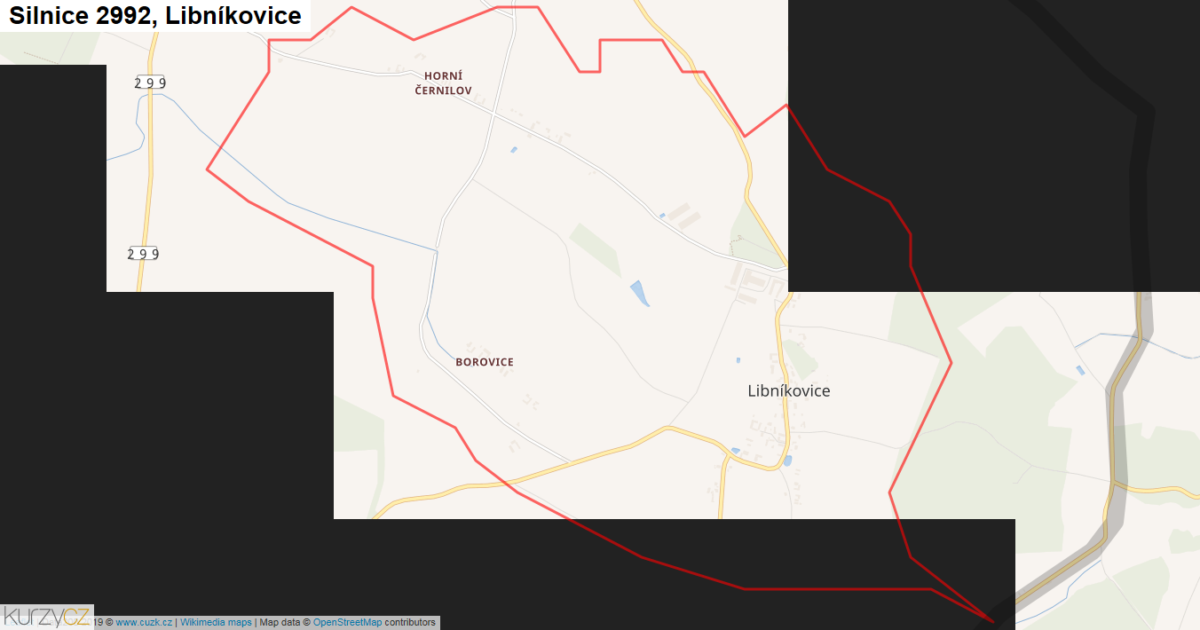 Libníkovice, Silnice 2992 - Mapa