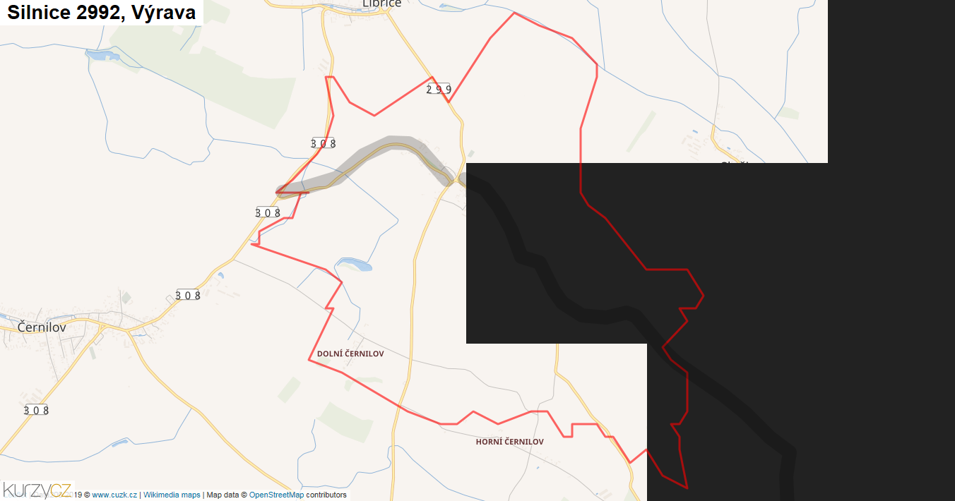 Výrava, Silnice 2992 - Mapa