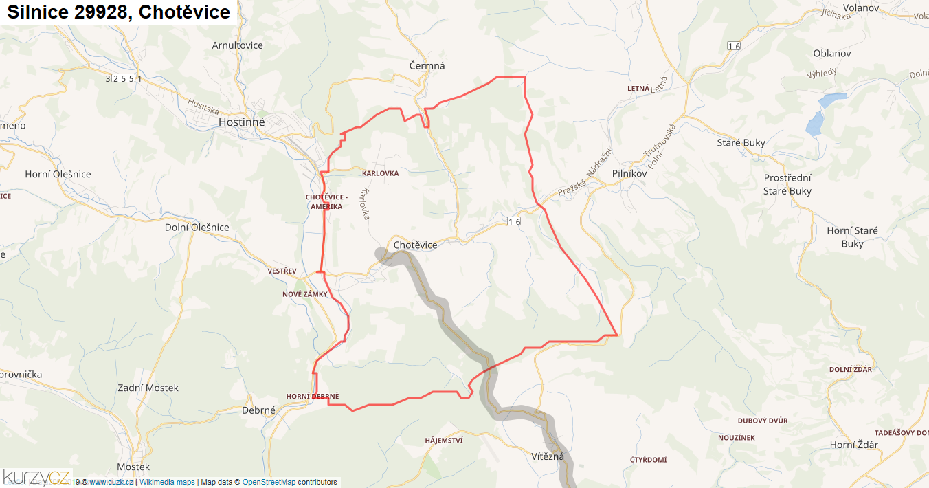 Chotěvice, Silnice 29928 - Mapa
