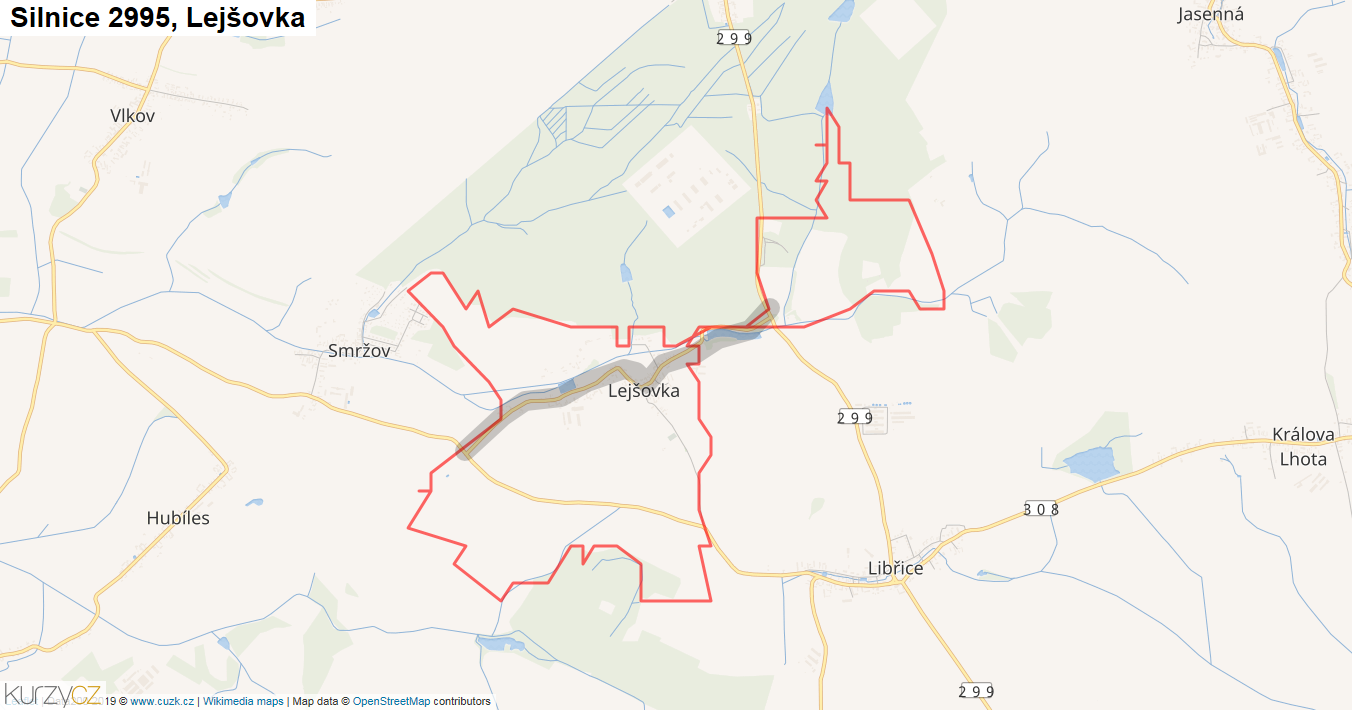 Lejšovka, Silnice 2995 - Mapa