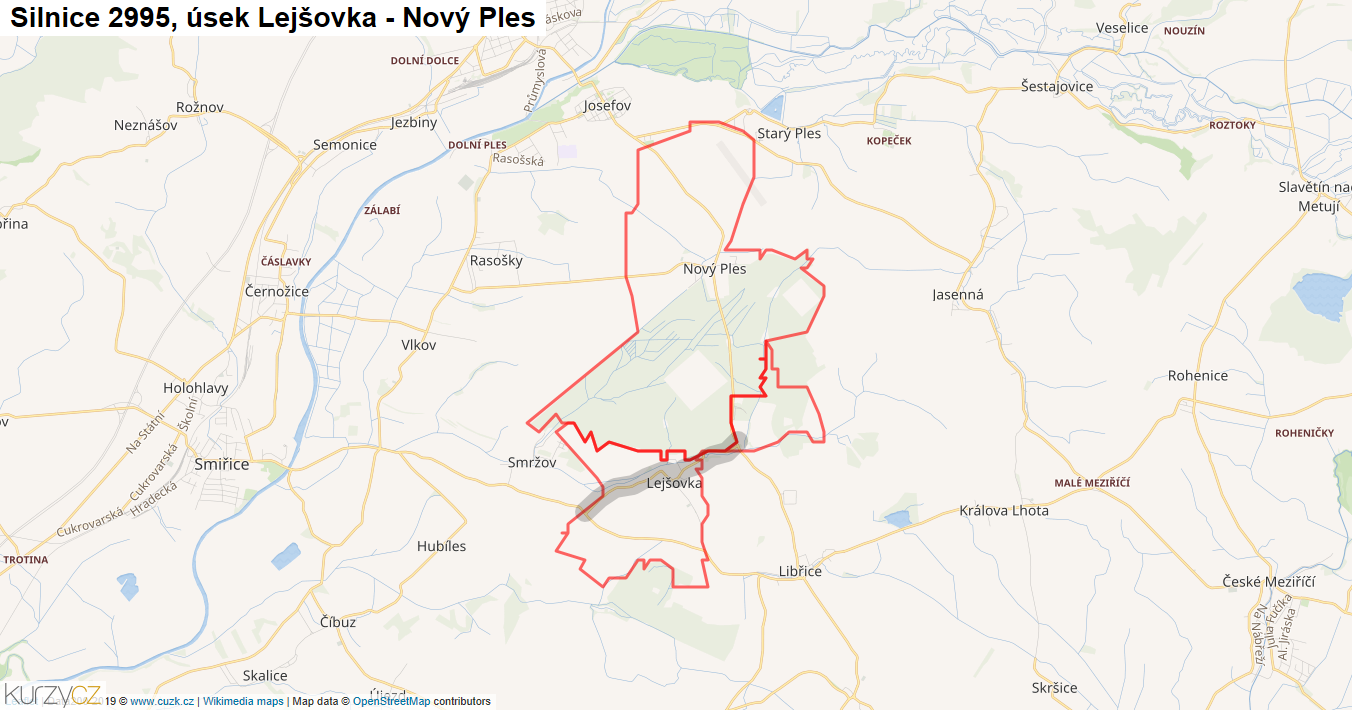 Úsek Lejšovka - Nový Ples, Silnice 2995 - Mapa