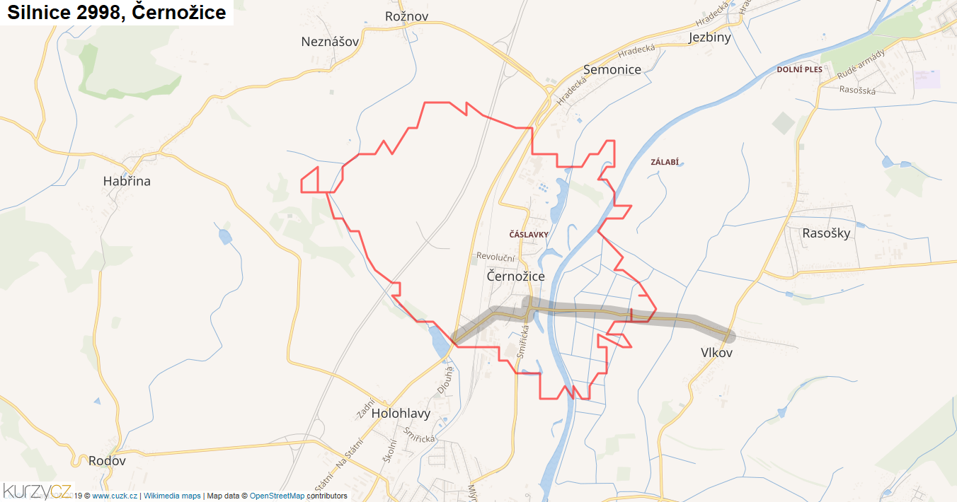 Černožice, Silnice 2998 - Mapa