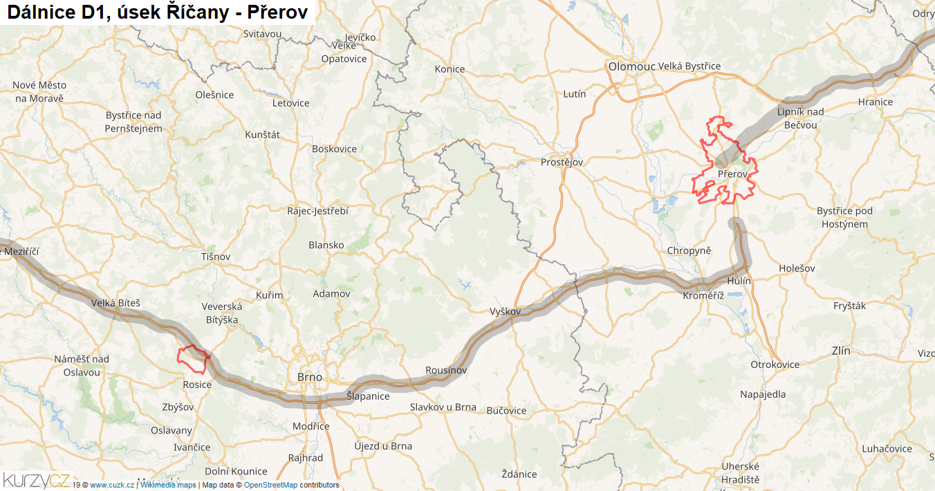 Úsek Řípec - Chotoviny, Silnice 3 - Mapa