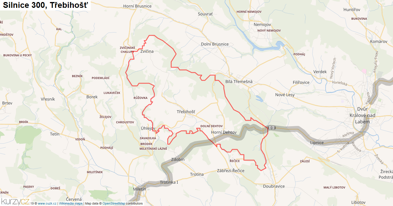 Třebihošť, Silnice 300 - Mapa