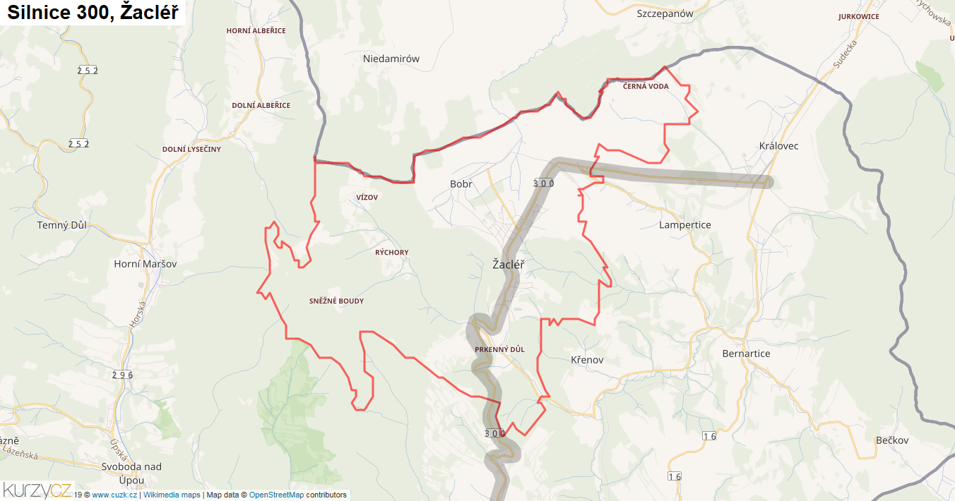 Žacléř, Silnice 300 - Mapa