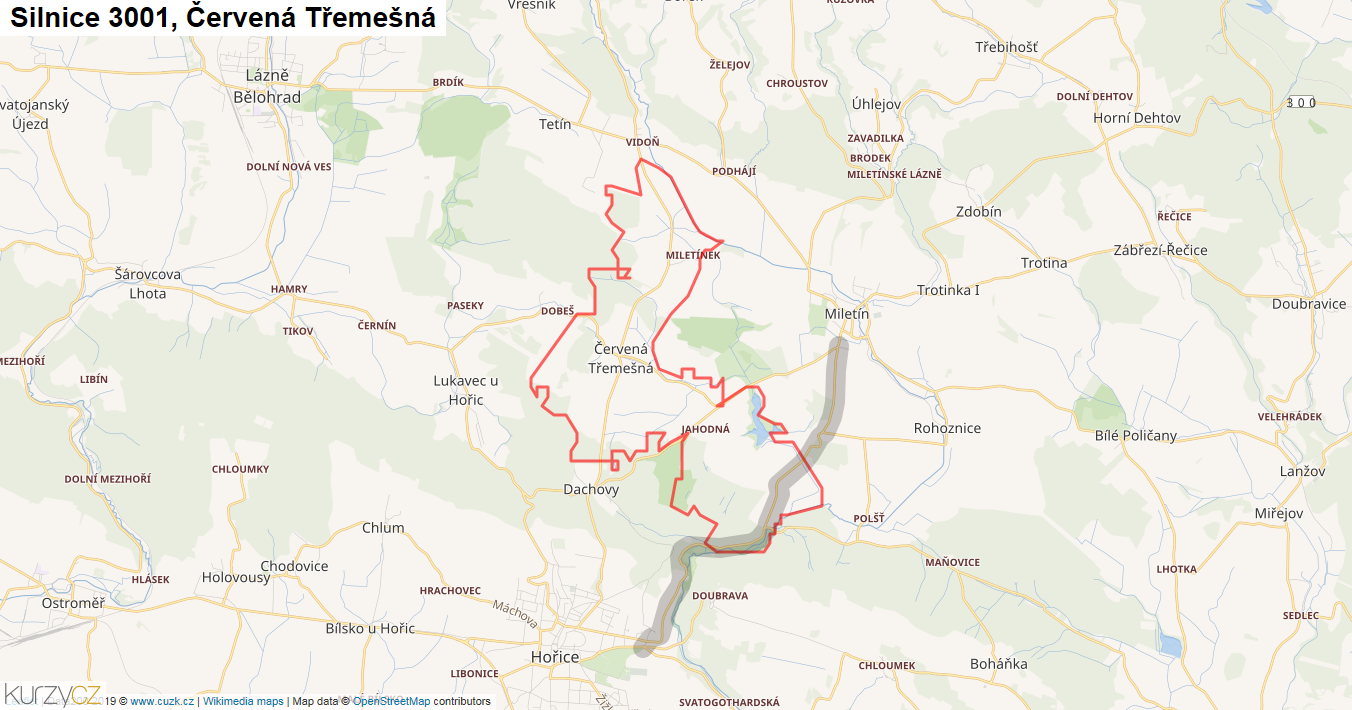Červená Třemešná, Silnice 3001 - Mapa