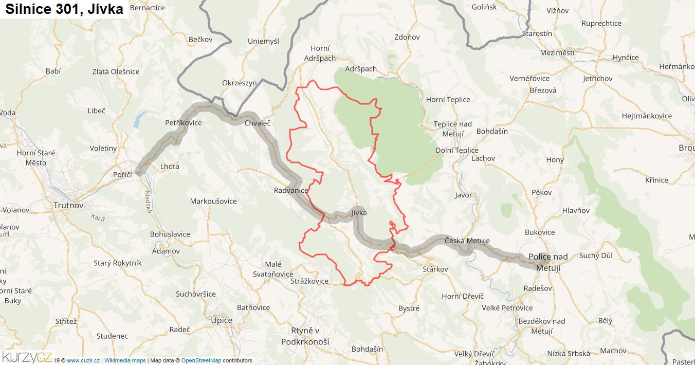 Jívka, Silnice 301 - Mapa