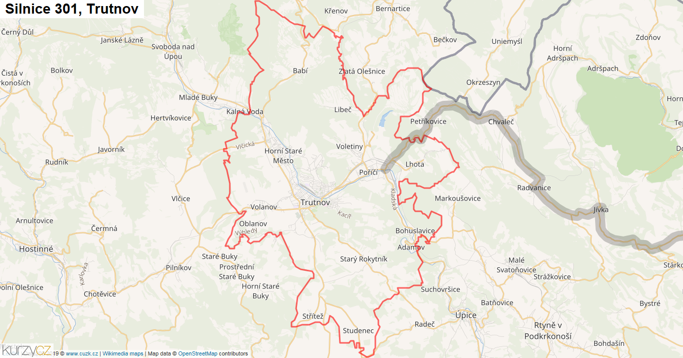 Trutnov, Silnice 301 - Mapa