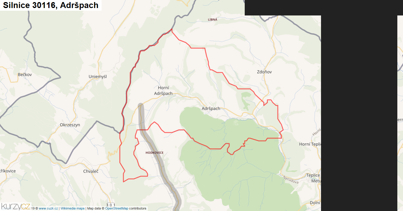 Adršpach, Silnice 30116 - Mapa