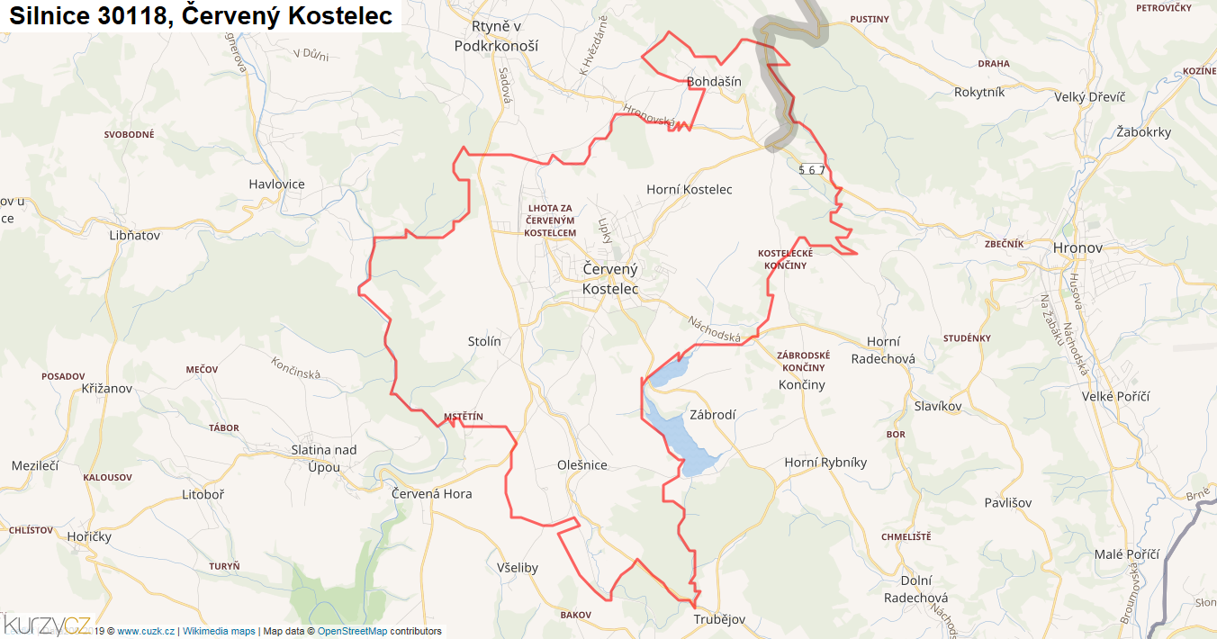 Červený Kostelec, Silnice 30118 - Mapa