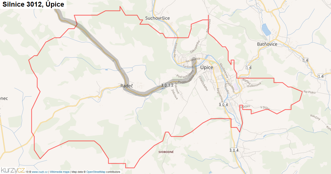 Úpice, Silnice 3012 - Mapa
