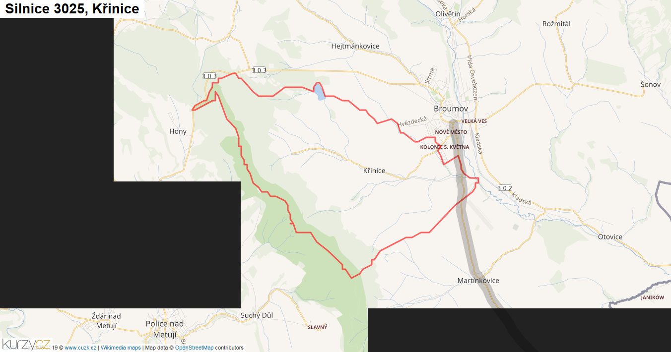 Křinice, Silnice 3025 - Mapa