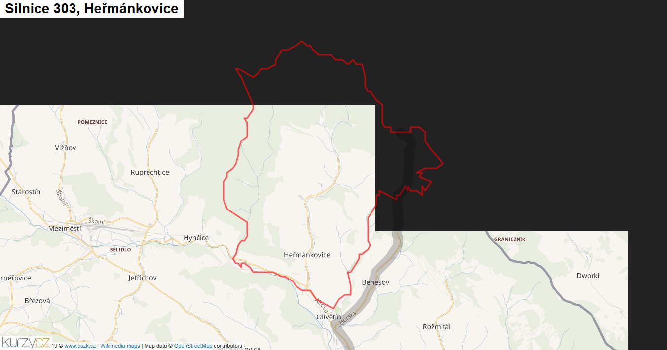 Heřmánkovice, Silnice 303 - Mapa