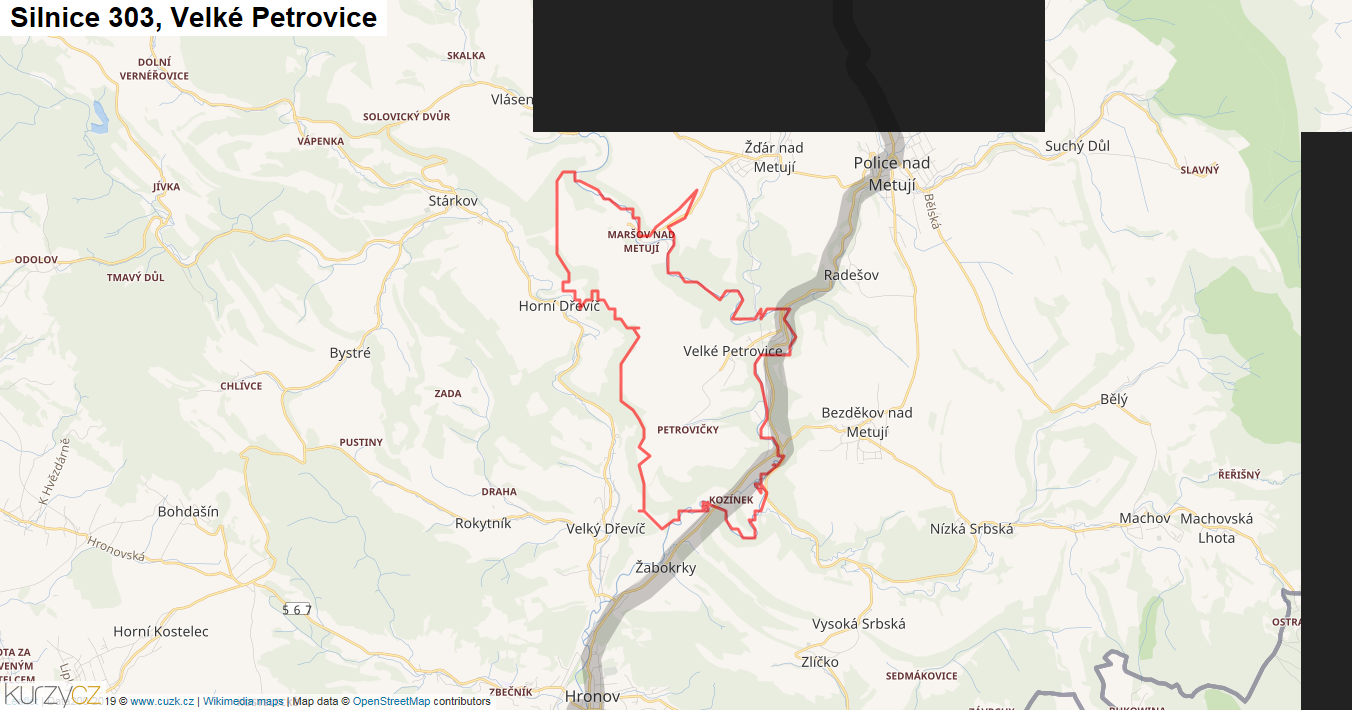 Velké Petrovice, Silnice 303 - Mapa