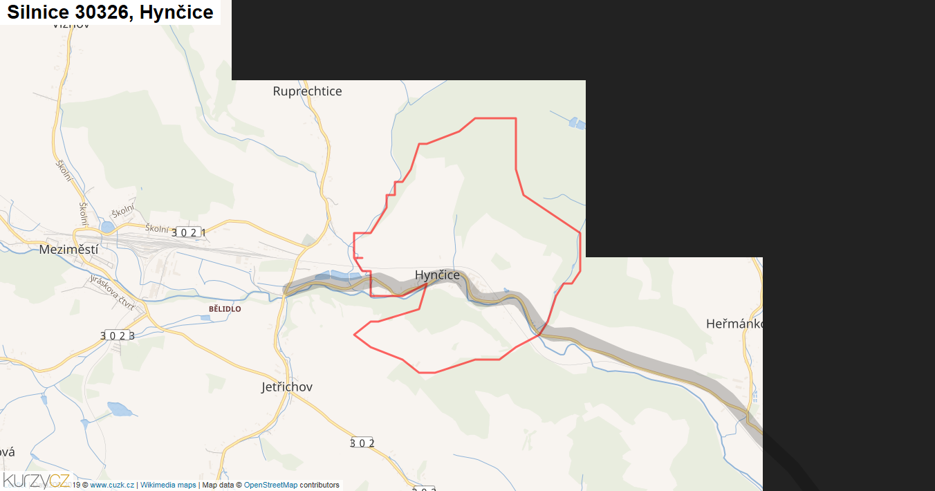 Hynčice, Silnice 30326 - Mapa