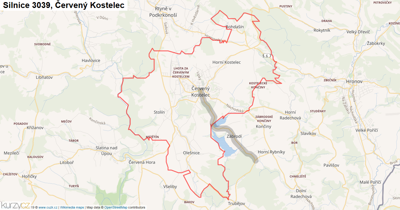 Červený Kostelec, Silnice 3039 - Mapa