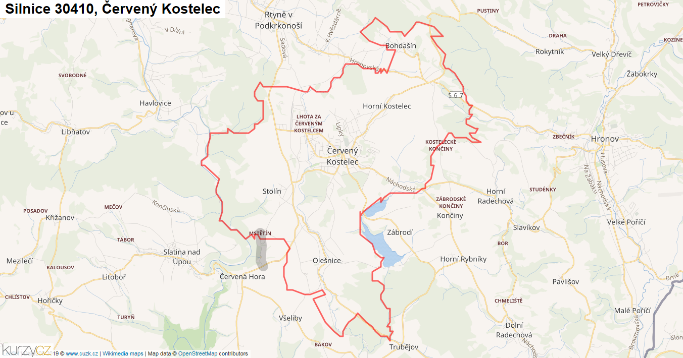 Červený Kostelec, Silnice 30410 - Mapa