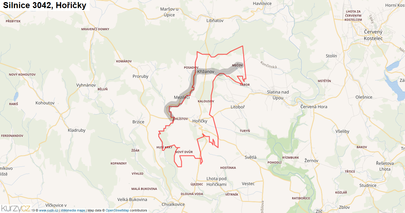 Hořičky, Silnice 3042 - Mapa