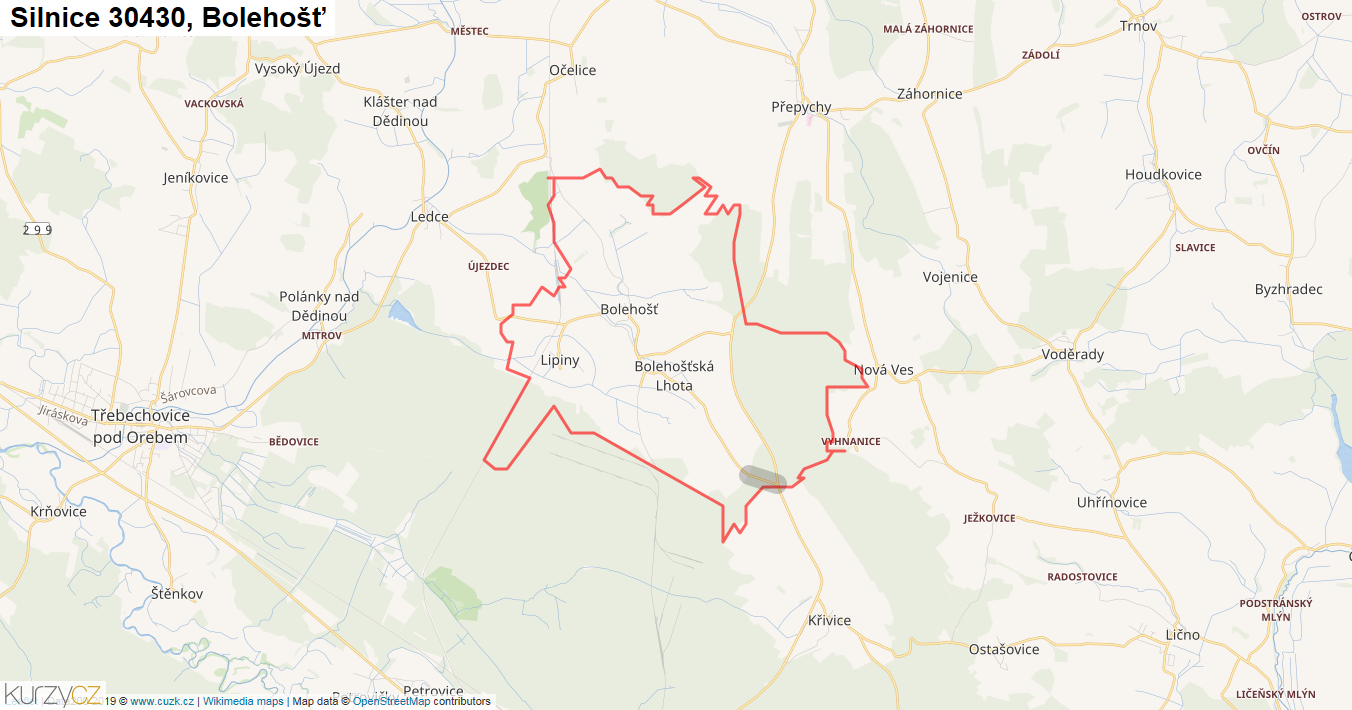 Bolehošť, Silnice 30430 - Mapa