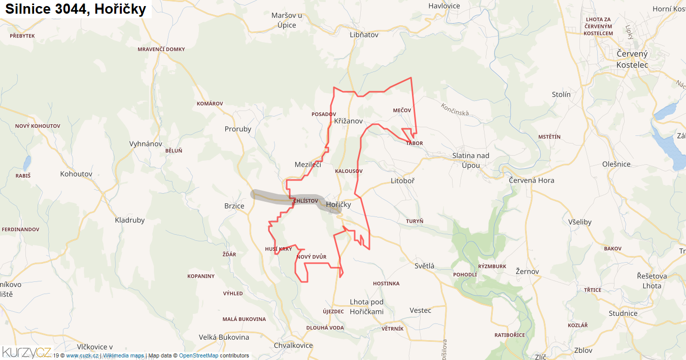 Hořičky, Silnice 3044 - Mapa