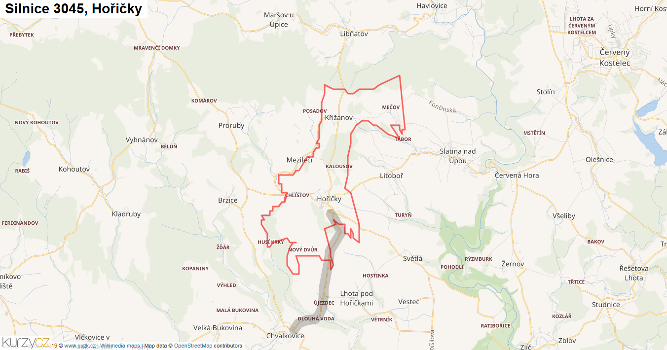 Hořičky, Silnice 3045 - Mapa