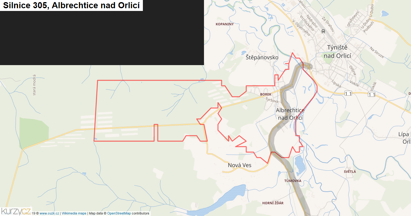 Albrechtice nad Orlicí, Silnice 305 - Mapa