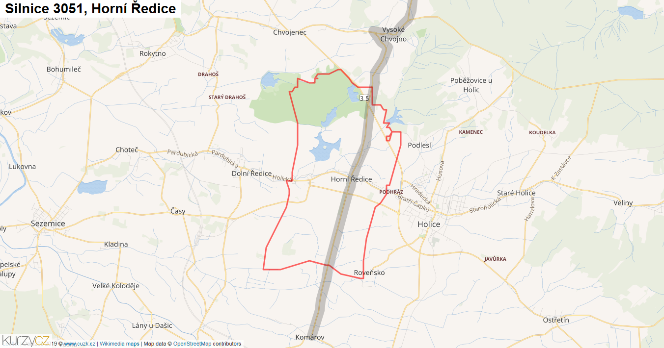 Horní Ředice, Silnice 3051 - Mapa