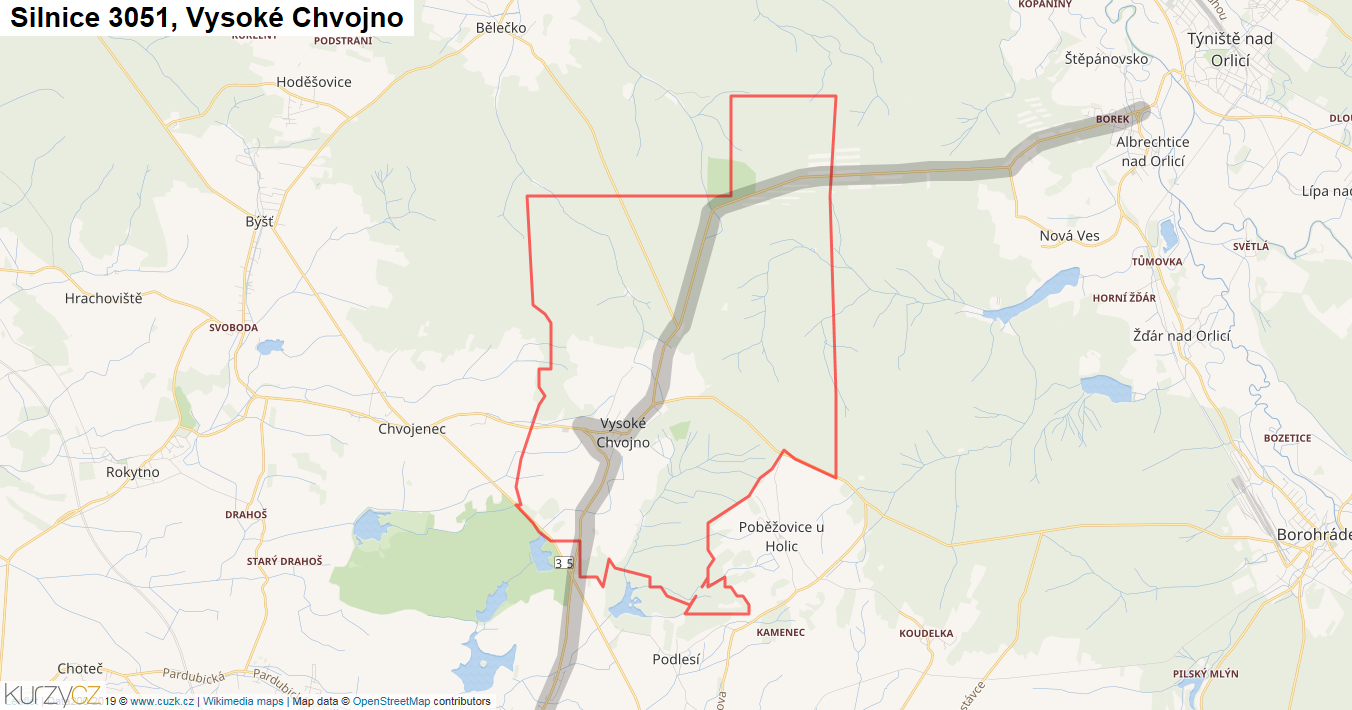 Vysoké Chvojno, Silnice 3051 - Mapa