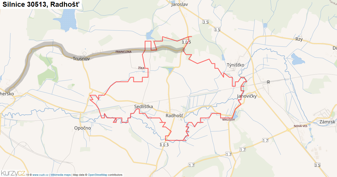Radhošť, Silnice 30513 - Mapa