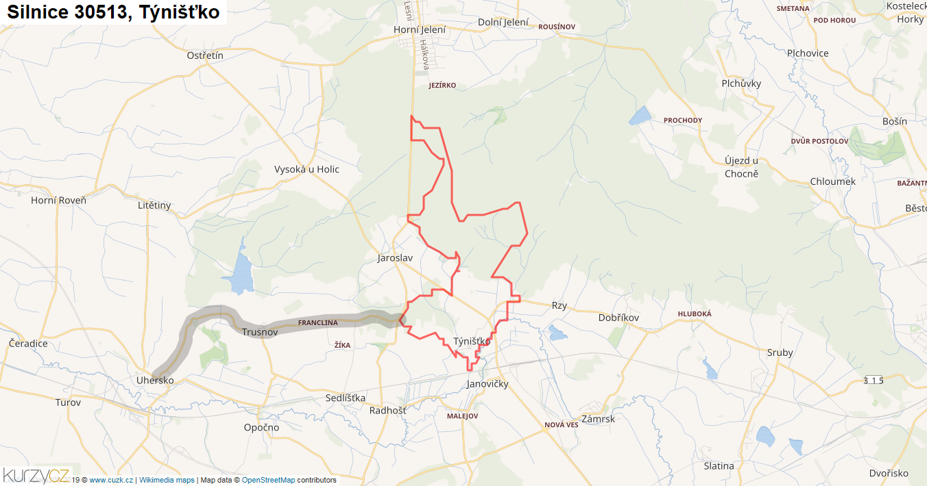 Týnišťko, Silnice 30513 - Mapa