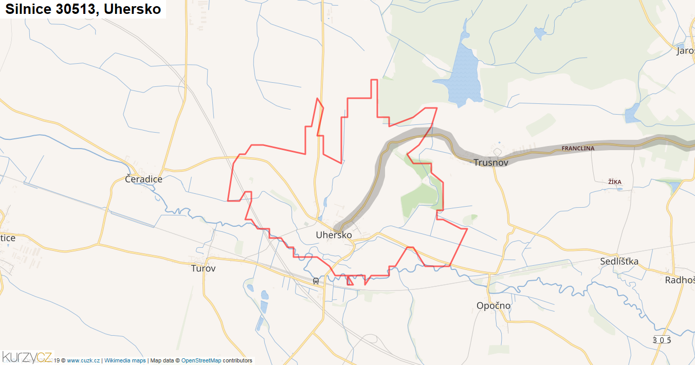 Uhersko, Silnice 30513 - Mapa