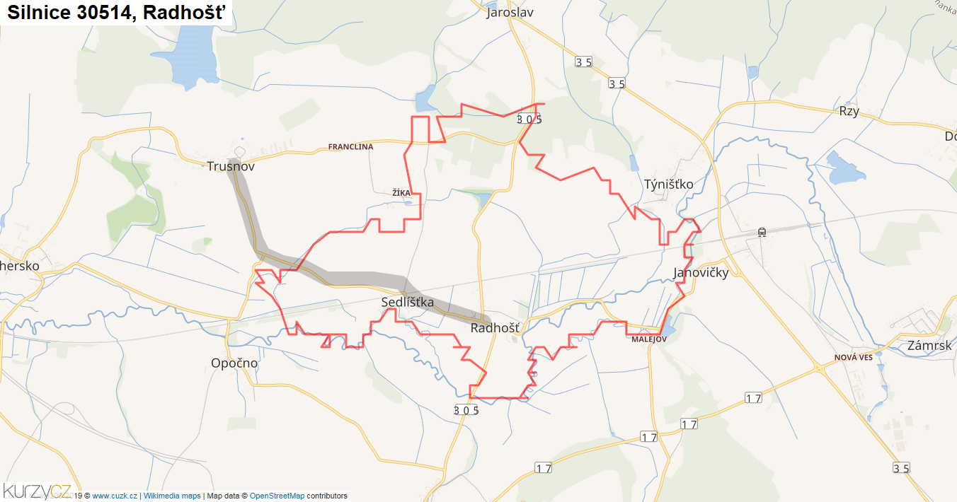 Radhošť, Silnice 30514 - Mapa