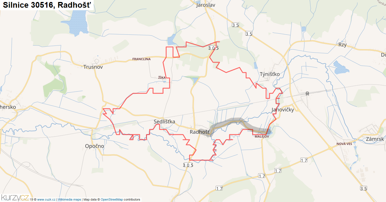 Radhošť, Silnice 30516 - Mapa