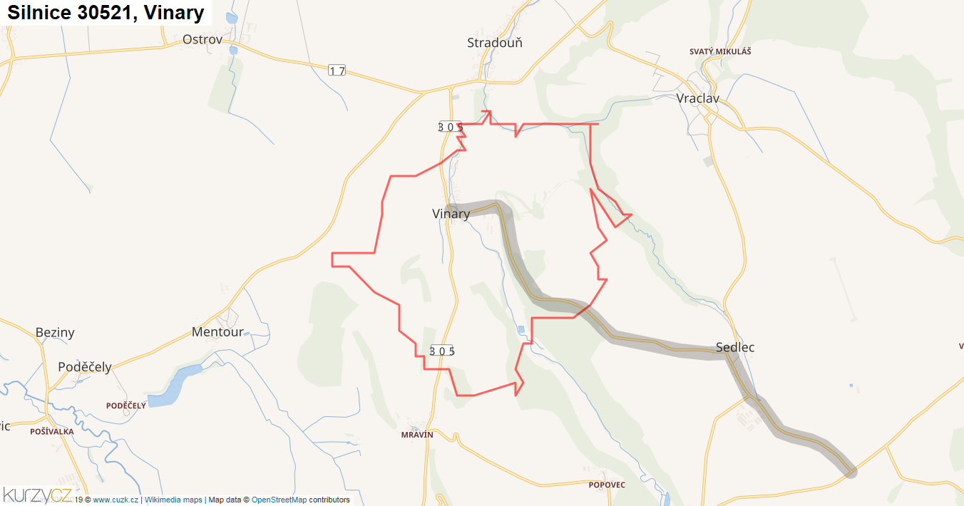 Vinary, Silnice 30521 - Mapa