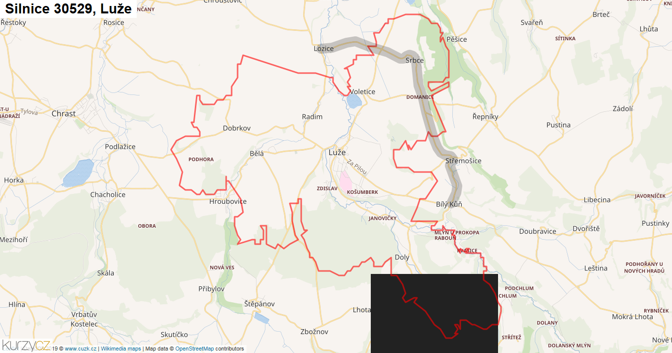 Luže, Silnice 30529 - Mapa